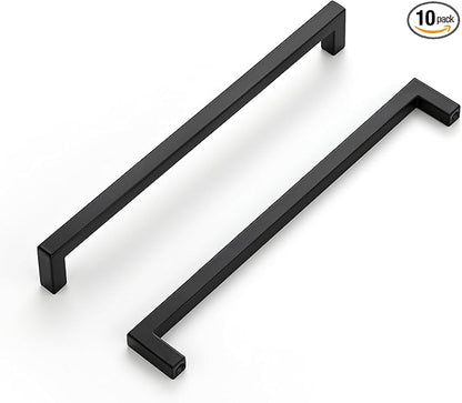 Ravinte 10 Pack Solid Kitchen Cabinet Handles Matte Balck Cabinet Pulls Slim Drawer Pulls with 7-1/2 Inch Hole Center Square Bar Kitchen Cabinet Hardware