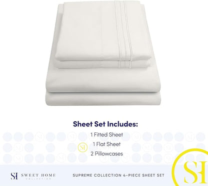 King Size Sheets - Breathable Luxury Bed Sheets with Full Elastic & Secure Corner Straps Built In - 1800 Supreme Collection Extra Soft Deep Pocket Bedding, Sheet Set, EXTRA DEEP pocket - King, Ivory