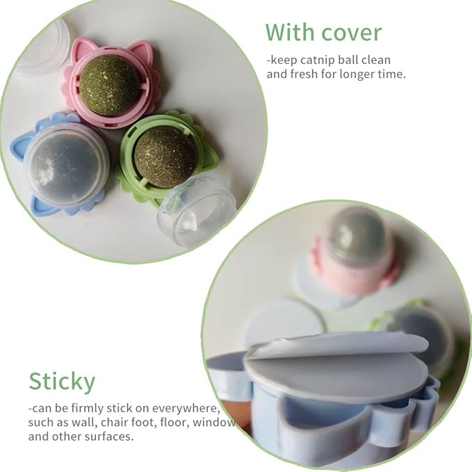 Oncpcare 3 Pack Rotatable Edible Catnip Balls for Cats Wall Cat Mints Ball Toys for Indoor Cats Cat Removal Hairball Toys Catnip Balls Treats for Kitten Kitty Playing Chewing-Mewly Pet