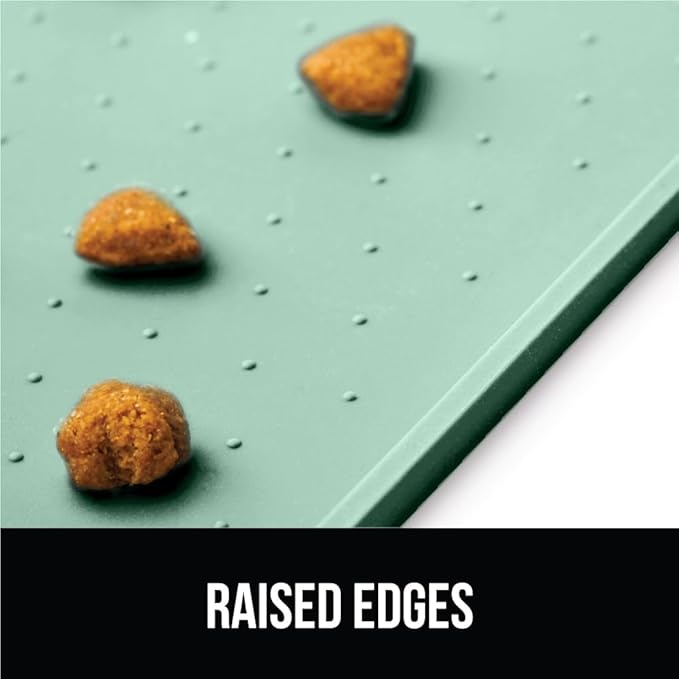 GORILLA GRIP 100% Waterproof Raised Edge BPA Free Silicone Pet Feeding Mat, Dog Cat Food Mats Contain Spills Protects Floors, Placemats for Cats and Dogs Water Bowl, Pets Accessories 28x18 Mint-Mewly Pet