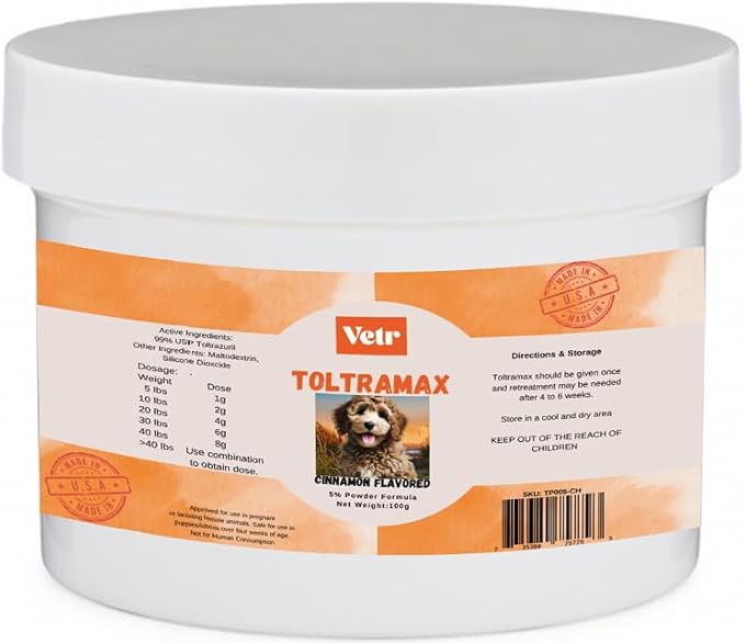 Vetr's Toltramax Toltrazuril Powder for Horses, Dogs, Cats, 100g (5.0%, Cinnamon)-Mewly Pet