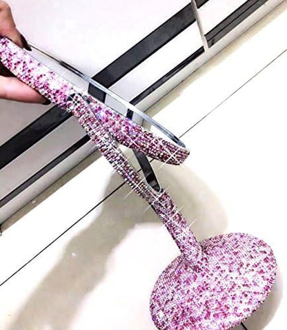 Bling Rhinestone Portable Magnified Double Sided Swivel Makeup Vanity Mirror, 360°Rotate Makeup Mirror Round Shaped Two-Sided Makeup Mirror (Pink)