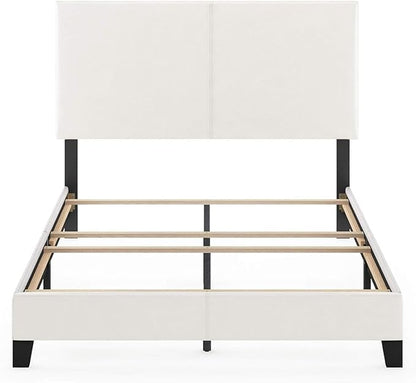 FURINNO Pessac PU Leather Upholstered Platform, Full, White