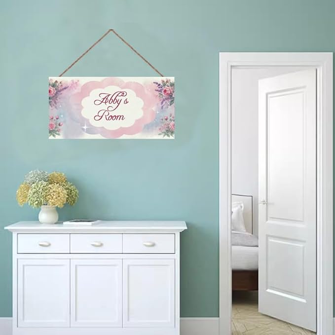 Personalized Name Sign Flowers Wall Art Decor For Girls Bedroom Baby Nursery Room Door Wood Plaque Hanging Wall Art Decor For Kids Boys Room