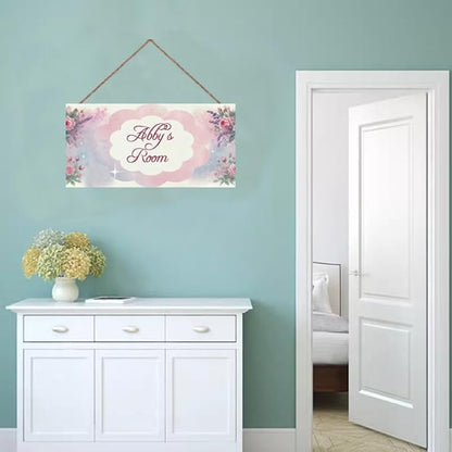 Personalized Name Sign Flowers Wall Art Decor For Girls Bedroom Baby Nursery Room Door Wood Plaque Hanging Wall Art Decor For Kids Boys Room