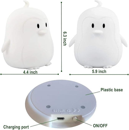 Animal-shaped Big Night Light for Children/Adult, Rechargeable LED Soft Silicone (BPA Free) Bedside Lamp, Adjustable Brightness and 9 Colors by Touch Control & Remote Control (Big Penguin)