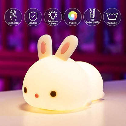 Mubarek Cute Night Light for Kids,16 Colors Kids Night Light for Girls Bunny Lamp,Dimmable Bunny Lamp,Tap Control+Rechargeable Gifts for Teen, Cute Room Decor for Teen Girls Gifts