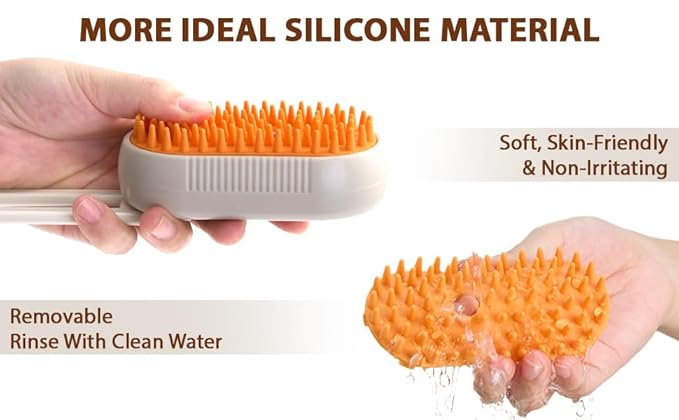 4-in-1 Cat Grooming Brush – Water Spray & Self-Cleaning Shedding Brush for Cats & Dogs – Pet Hair Removal & Massage Comb for Long & Short Hair (beige).-Mewly Pet