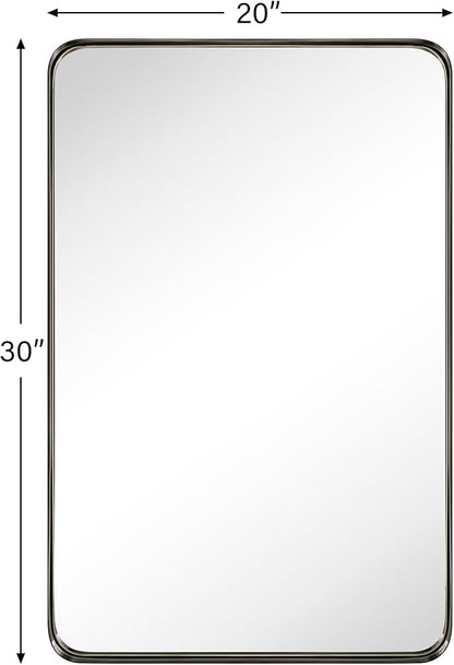 TEHOME 20x30 inch Oil Rubbed Bronze Mirror Dark Bronze Metal Framed Bathroom Mirror for Wall in Stainless Steel Rounded Rectangular Bathroom Vanity Mirrors Wall Mounted