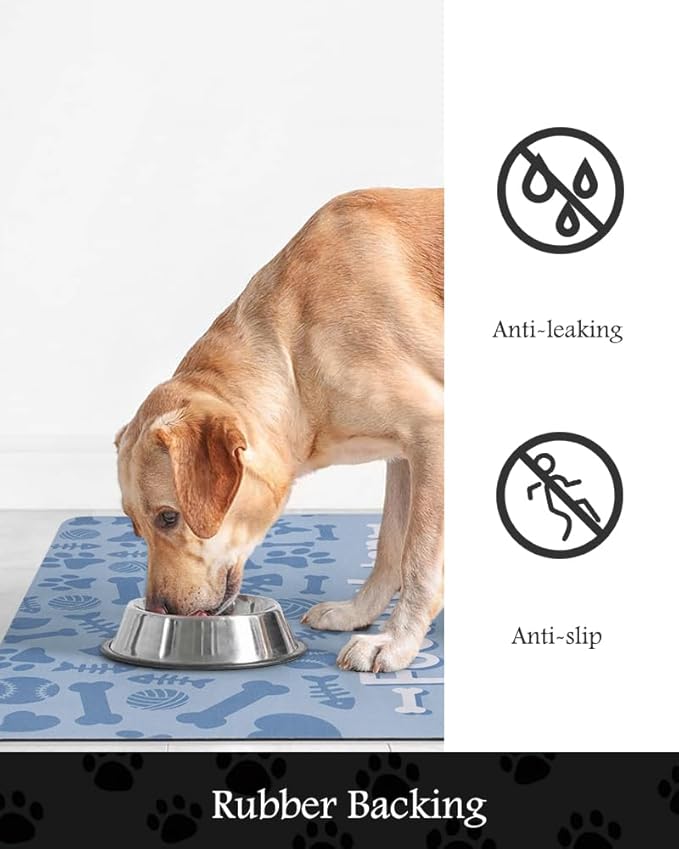 Pet Feeding Mat-Absorbent Dog Mat for Food and Water Bowl-No Stains Quick Dry Water Dispenser Mat-Dog Accessories Pet Supplies-Bowl for Messy Drinkers（Bone,16"x24"-Mewly Pet