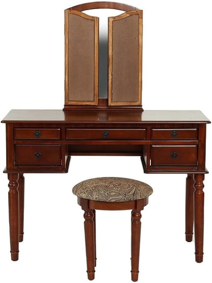 Bobkona St. Croix Collection Vanity Set with Stool, Cherry