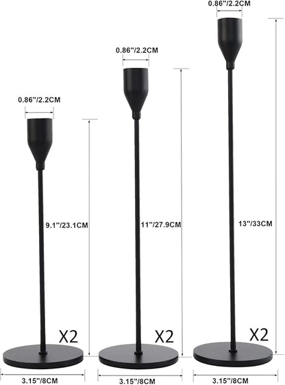 Denique Candlestick Holders 2 Sets, 6 PCS Matte Black Taper Candle Holders, Candlestick Holders Set for Table Centerpiece Vintage Modern Candle Holders for Home Wedding Decoration