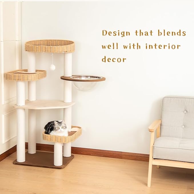 48'' Cat Tree for Large Cats, Modern Cat Tree Multi-Level Condo with Natural Wood, Cat Activity Centre for Medium and Big Pets-Mewly Pet