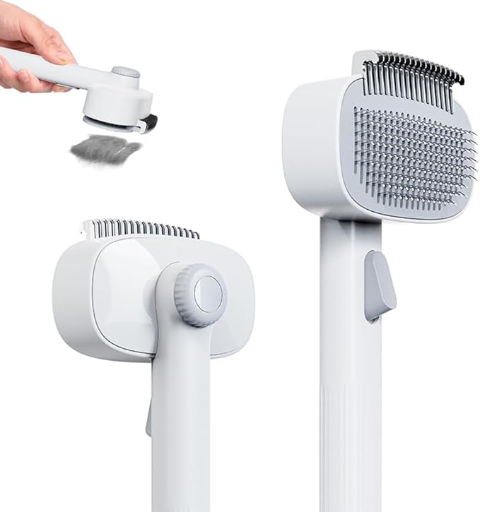 Marchul 2-in-1 Cat Grooming Brush, Cat Brushes with Release Button & Deshedding Dematting Rake, Grooming Comb Tool for for Long or Short Haired Pets, Reduce Shedding, Remove Knots and Massage, White-Mewly Pet