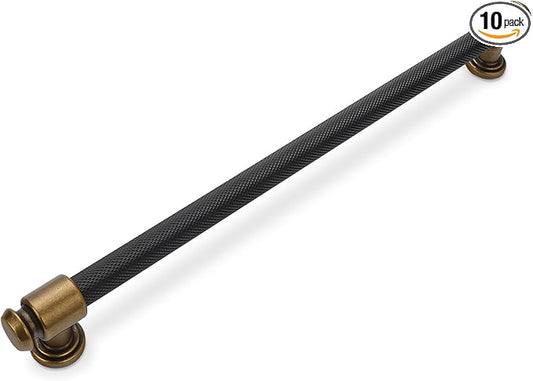 10 Pack 10 inch(254mm) Black and Antique Brass Kitchen Cabinet Handles Knurled Cabinet Pulls Black Drawer Pulls Kitchen Cabinet Hardware