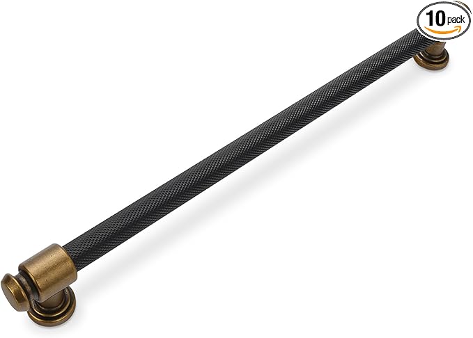 6 Pack 12-3/5 inch(320mm) Black and Antique Brass Kitchen Cabinet Handles Knurled Cabinet Pulls Black Drawer Pulls Kitchen Cabinet Hardware