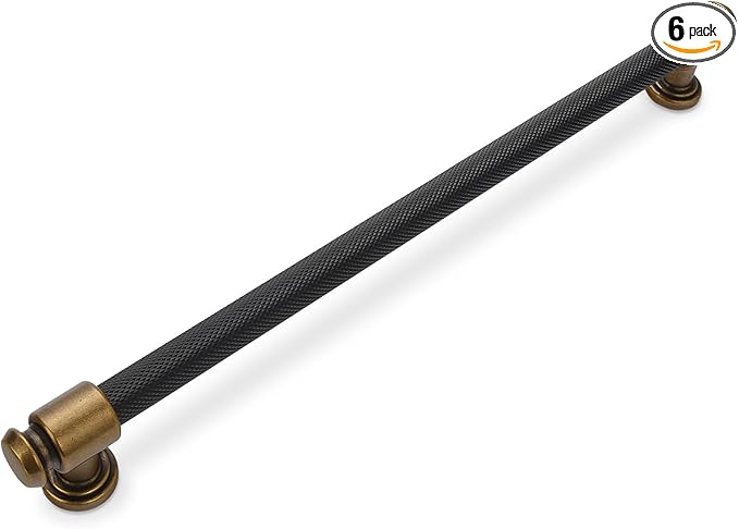 6 Pack 12-3/5 inch(320mm) Black and Antique Brass Kitchen Cabinet Handles Knurled Cabinet Pulls Black Drawer Pulls Kitchen Cabinet Hardware