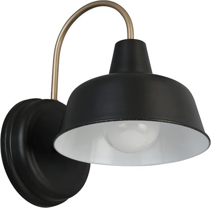 Design House Mason Barn Light Indoor/Outdoor Wall Mount Modern Industrial Farmhouse Wall Light for Patio, Garage, Bathroom, Office, Kitchen, 8-Inch, Matte Black and Gold, 588285