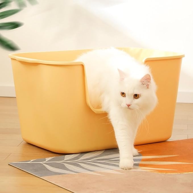 XXL Litter Box with High Sides - 24.6"L x 16.9"W x 12.99"H, Anti-Splash, Tool-Free Assembly, Multi-Cat, Jumbo (Yellow)-Mewly Pet