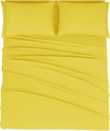 Mejoroom King Size Bed Sheet Set - Hotel Luxury 1800 Bedding Sheets & Pillowcases - 16" Deep Pocket Fitted Sheet, Soft, Breathable, Wrinkle & Fade Resistant - 4 Piece(King,Yellow)