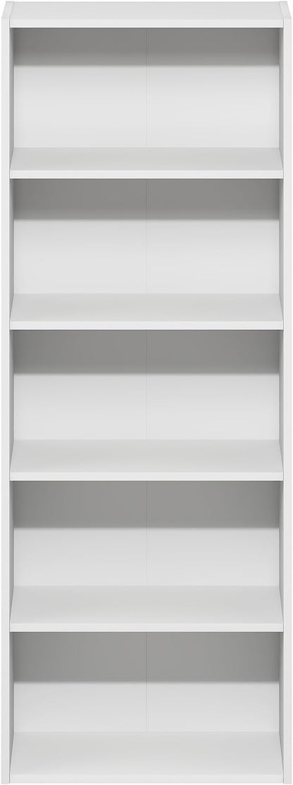 Furinno Basic Book Shelf, 5-Tier Bookshelf, Cube Storage Organizer Bookcase with Open Shelf, 7 x 17 x 44, for Living Room, Bedroom, Home Office, White
