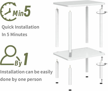 Apicizon 2 Tier End Table, Small Side Table with Solid Wood Legs, Boho Bedside Table with Storage Shelf, Nightstand for Small Spaces, Bedroom, Living Room, Entryway, Farmhouse, Easy Assembly, White