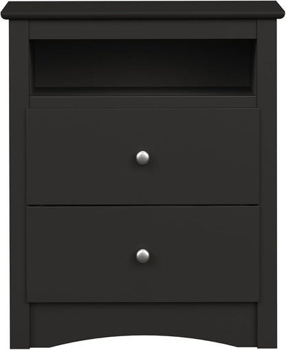 Prepac Sonoma 2 Drawer Nightstand: Elegant Bedroom Furniture, Bedside Table with Open Shelf, 23.25"W x 16"D x 28"H, Black