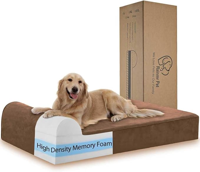 Orthopedic Dog Beds for Large Dogs, 7" Memory Foam Dog Beds with Waterproof Liner, Chew Proof Microsuede Cover, Removable and Washable, Nonskid Bottom, 48"x30" L Brown-Mewly Pet