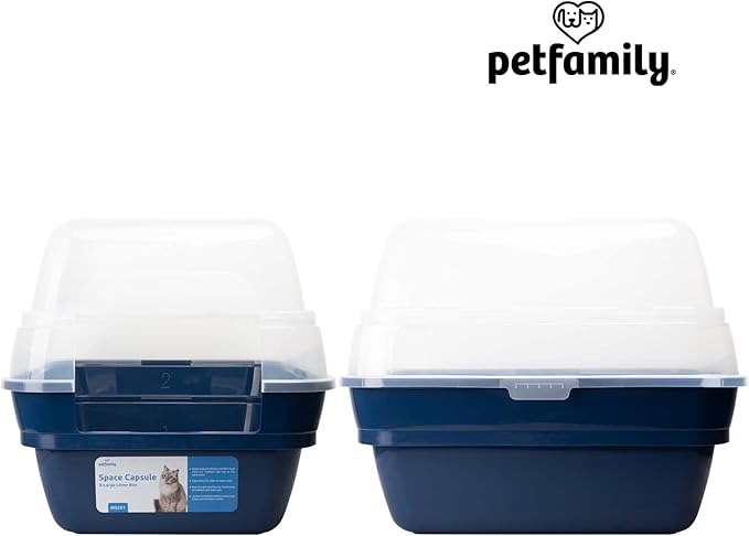 Petfamily Cat Litter Box, Large Foldable Jumbo Hooded Cat Litter Box with Transparent Lid (Navy Blue)-Mewly Pet