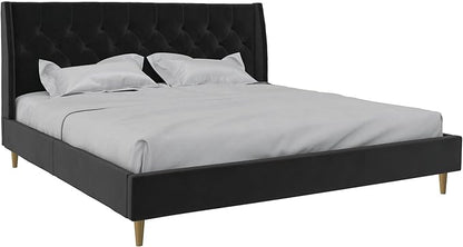 Novogratz The Her Majesty Upholstered Bed, King, Black Velvet