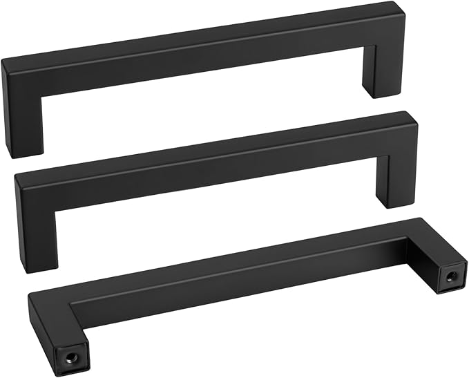 goldenwarm 200 Pack 6-1/4 Inch Black Cabinet Handles Matte Black Drawer Pulls Stainless Steel Cabinets Hardware Square Bar Modern for Kitchen Bathroom Cupboard