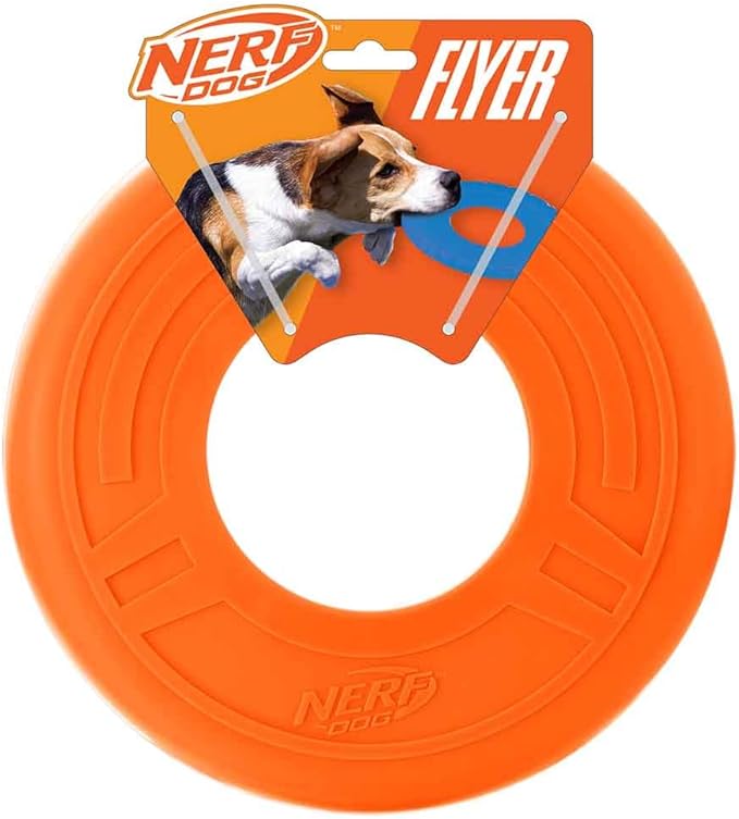 Nerf Dog Atomic Flyer Outdoor Dog Toy, 10 Inch Flying Disc Dog Fetch Toy, Rubber Dog Toy for Medium Dogs and Large Dogs, Orange-Mewly Pet