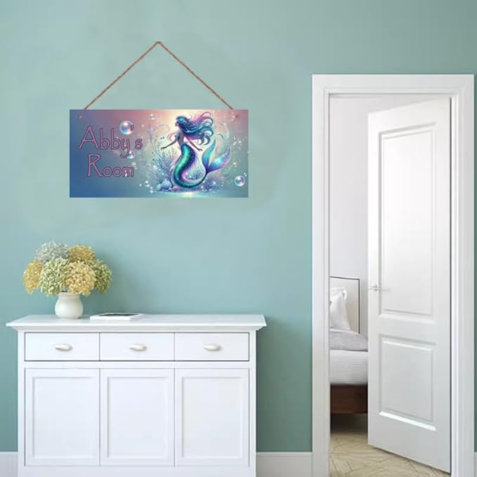 Personalized Kids Door Sign Mermaids Decor For Girls Bedroom Nursery Personalized Name Wooden Sign Ocean Theme Décor For Kids Room