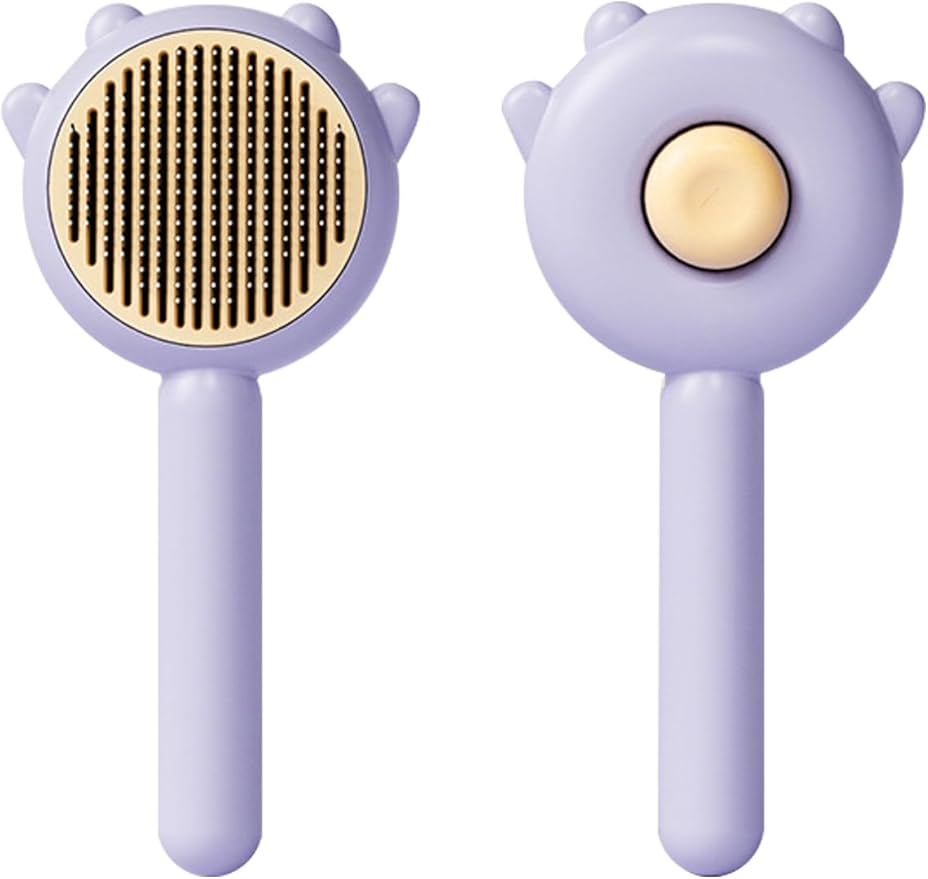 Cat & Dog Grooming Brush (Purple) - Stainless Steel Tooth Comb, Rubber Massage Needles, Self-Cleaning, Suitable for Kittens to Long-Haired Cats & Dogs-Mewly Pet
