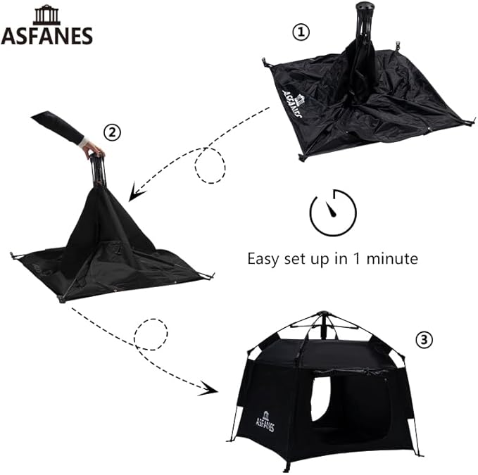 Outdoor Waterproof Pet Automatic Camping Tent, Pop up Cave Bed for Indoor Cats and Small Dogs, Portable Cat House Dog House, Black.-Mewly Pet