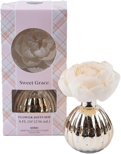 Bridgewater Candle Sweet Grace Holiday Flower Diffuser | Passion Fruit, Sparkling Tea, Patchouli | Metallic Decorative Air Freshener for Home | 8 oz | 60 Day Lifespan