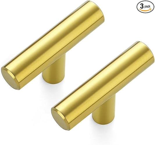 JOY DECOR 3 Pack Cabinet Knobs and Handles - 2in Gold Kitchen Cabinet Hardware for Dresser Drawers - Single Hole