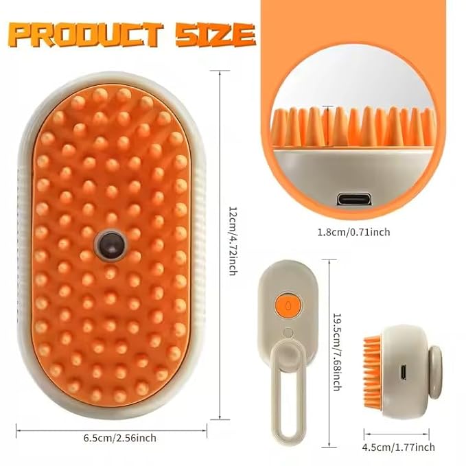 3-in-1 Steam Pet Brush for Cats & Dogs – Self-Cleaning Grooming Comb with Spray Mist, Massage & Shedding, Rechargeable USB, Anti-Static, Foldable Handle (TAN)-Mewly Pet