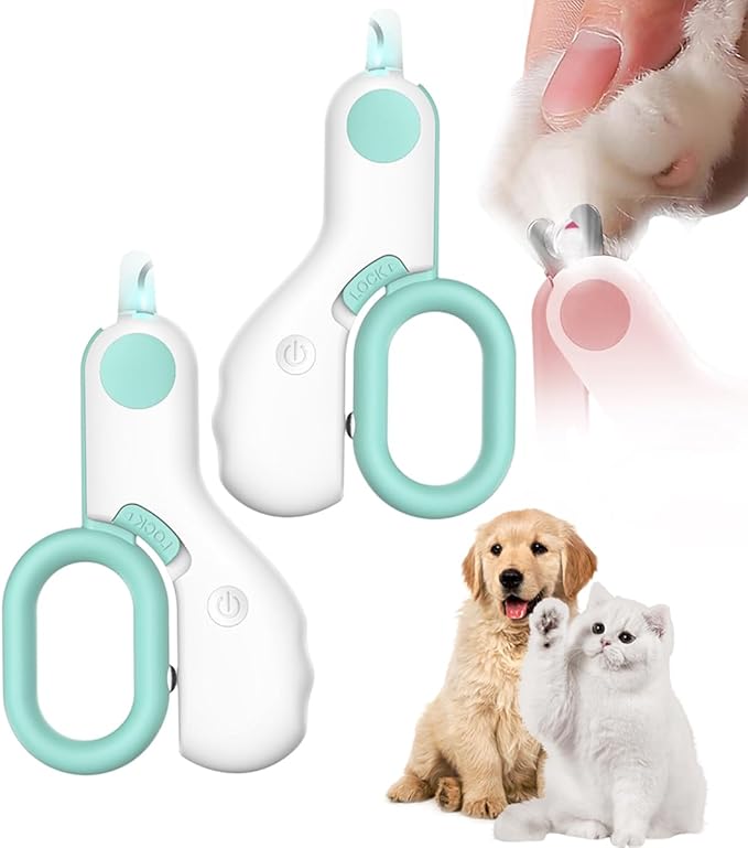 LED Pet Nail Clippers,Upgrade Cat Nail Clipper with Light,Cat Claw Trimmer Nail Clippers for Dogs,Trim Your Pets Nails Easy and Pain-Free Grooming Tool for Small Animals (Blue 2PCS)-Mewly Pet