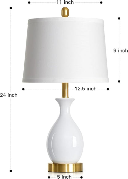 24" Bedside Table Lamp for Bedroom, Modern Classic Ceramic Lamp for Living Room, Small White Table Lamps for Nightstand & End Table (1 Pack)