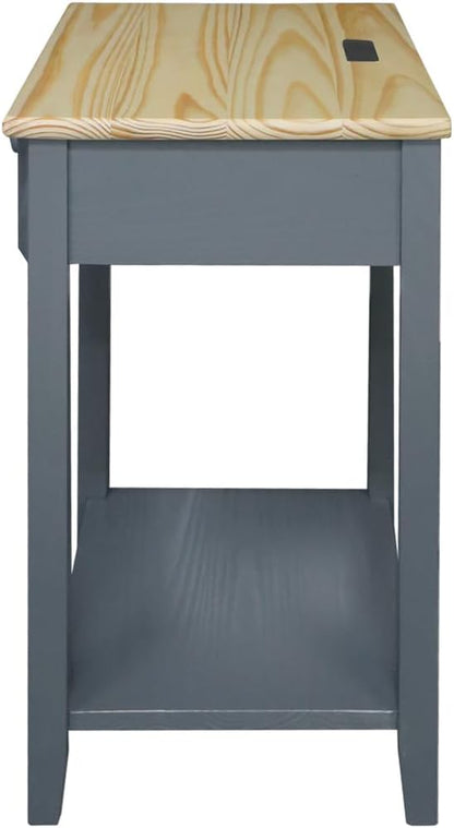 Casual Home Owl Night Stand with USB Port Charging Station and Drawer, 17.5" W x 14.25" D x 24.5" H, Natural Gray