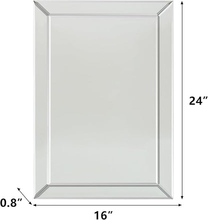 Pregaspor Mirror on Mirror Wall Mirror for Bathroom, 16" x 24" Rectangular Frameless Bathroom Vanity Mirrors for Wall, Polished Beveled Edge Mirrors for Washroom