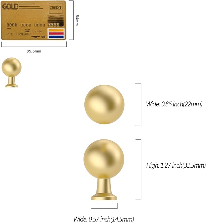 Amerdeco 10 Pack Kitchen Cabinet Knobs Brushed Gold Cabinet Knobs Bedroom Dresser Drawer Knobs Single Hole Cabinet Handles