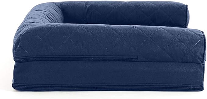 Furhaven Cooling Gel Dog Bed for Medium/Small Dogs w/ Removable Bolsters & Washable Cover, For Dogs Up to 35 lbs - Quilted Sofa - Navy (Blue), Medium-Mewly Pet
