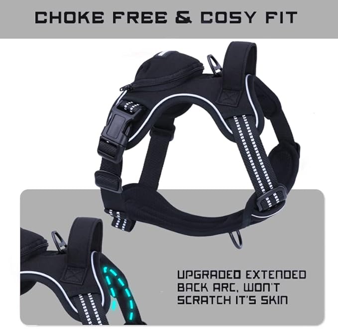 No Pull Dog Harness for Medium Dogs, Adjustable No Choke Pet Vest with Dog Leash Fit Smart Reflective Pet Walking Harness for Training Easy Control Soft Handle Black S-Mewly Pet