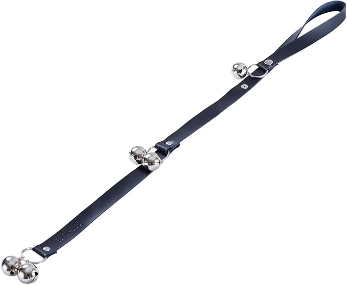 Leather Dog Doorbells for Door Knob/Potty Training/Go Outside, Length Adjustment Copper Dog Bell, Housetraining Hanging Bell, Black Leather Silver Bells.-Mewly Pet