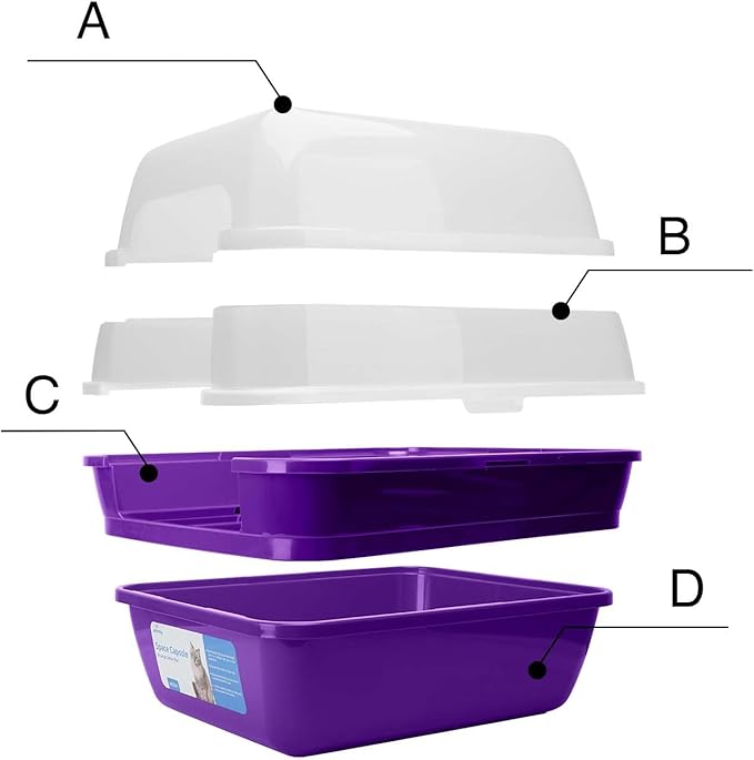 Petfamily Cat Litter Box, Large Foldable Jumbo Hooded Cat Litter Box with Transparent Lid (Purple)-Mewly Pet