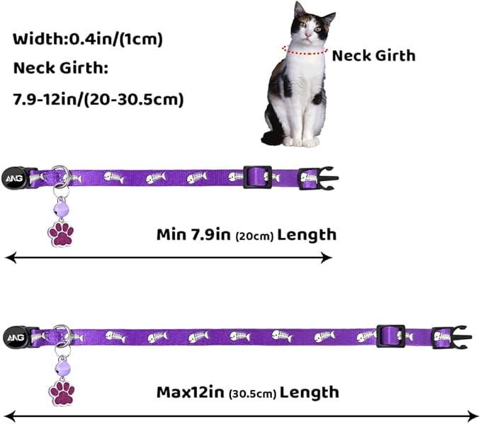 Personalized Breakaway Cat Collars Glow-in-The-Dark with ID Tag, Bell - Safety Quick - Release, Customizable for Female Male Kittens & Cats (Purple)-Mewly Pet