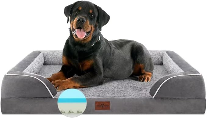 Comfort Expression Memory Foam Dog Beds, Orthopedic Dog Beds for Extra Large Dogs, Waterproof Dogs Beds Jumbo Breed, with Bolster & Removable Cover(Jumbo,Silver Grey)-Mewly Pet