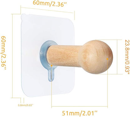 Wooden Adhesive Hat Hooks for Wall 8lb-No Drill Adhesive Hangers, Sticky Hat Hanger Stick On Door Closet Cabinet Wardrobe Entryway-8 Packs